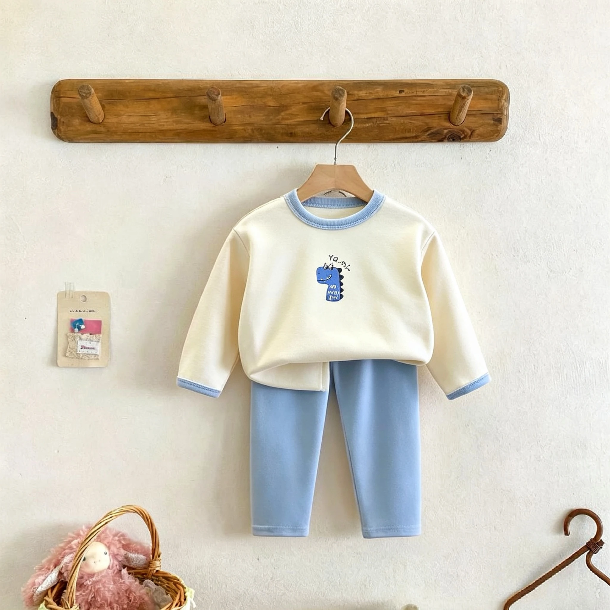 Kinderkleidung für 1-6 Jahre, Langarm-Anzug, einfaches, bequemes Unterwäsche-Set für Kleinkinder, Hauskleidung, Herbst-Pyjama-Set, 2-teiliges Set für Kinder – Detail 1