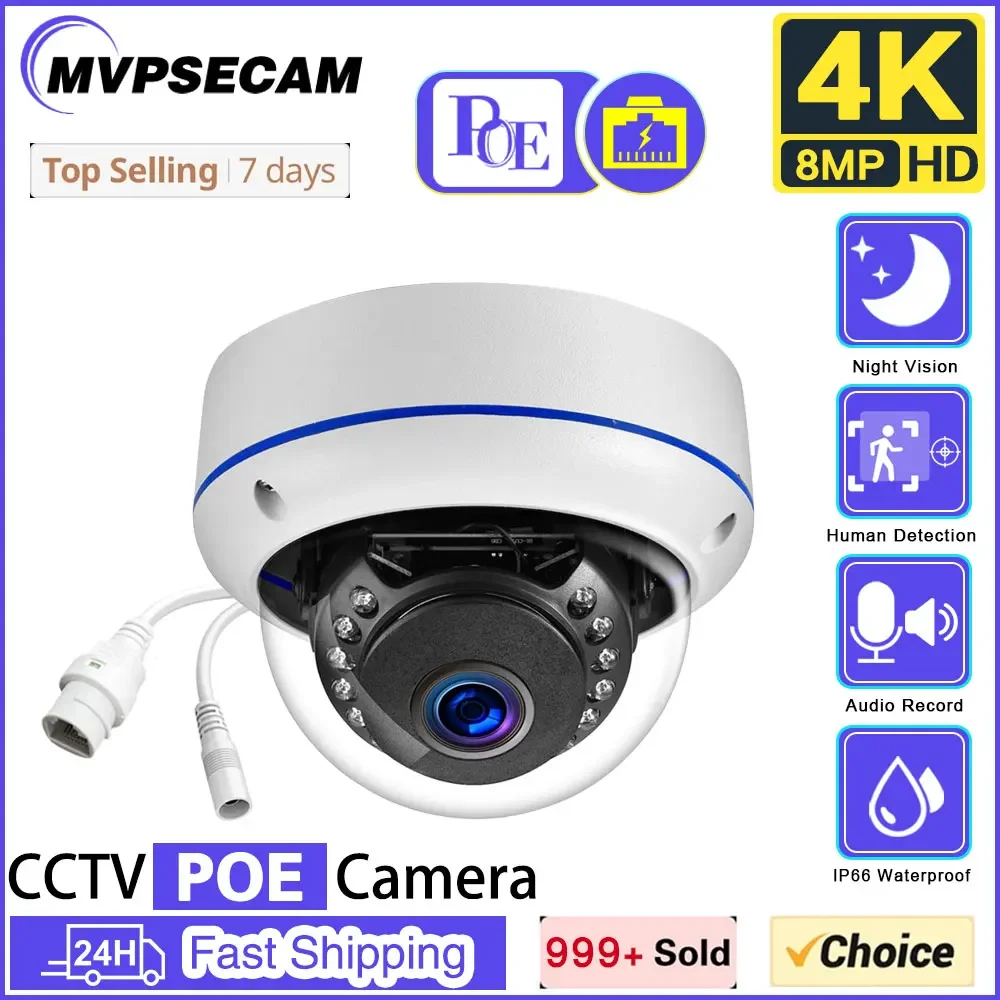 4K IP POE CCTV Dome Camera Outdoor Waterproof 8MP Night Vision Security Video Surveillance Camera System Audio Ceiling IP Cam