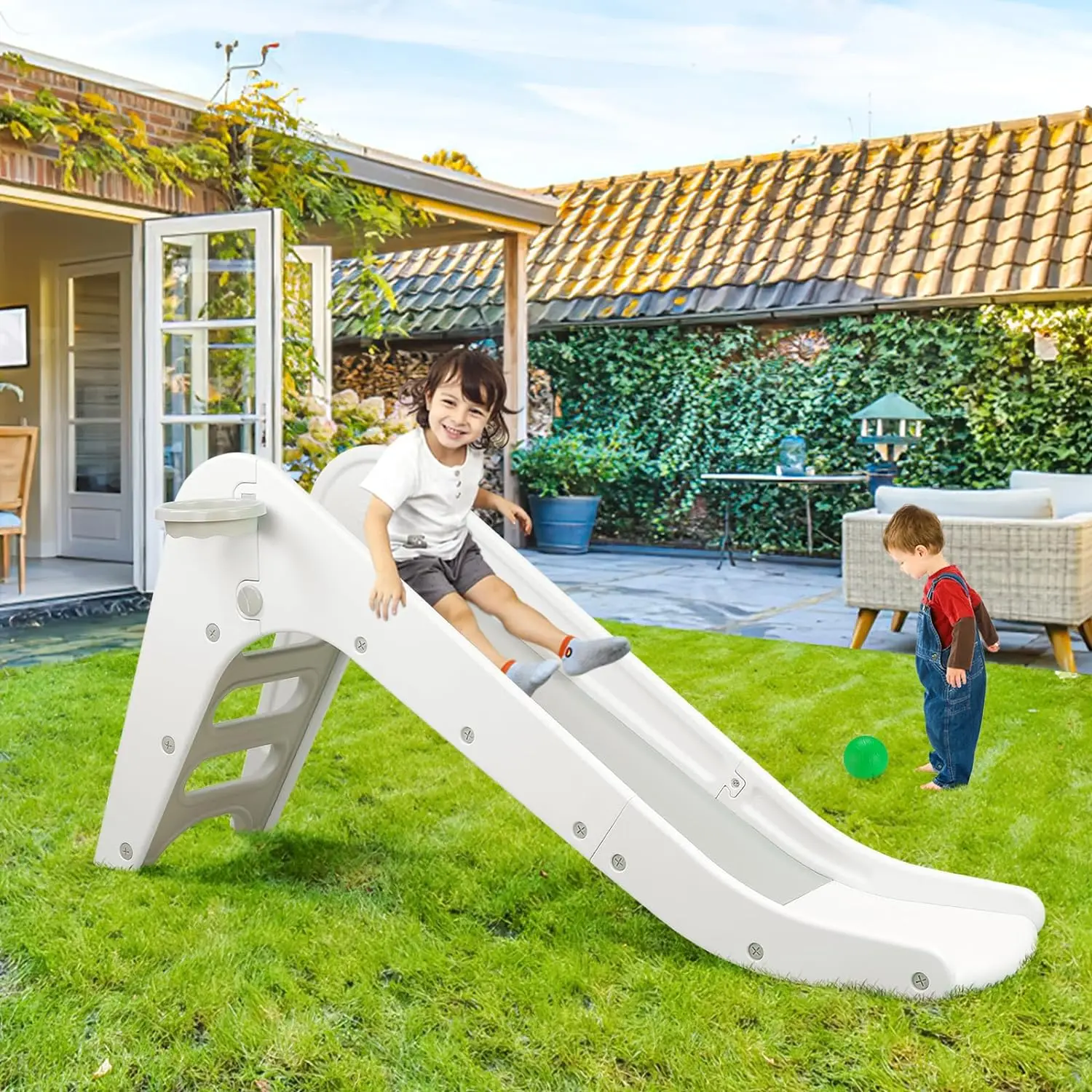 

Slide for Kids Children's Slide Indoor Baby Play Climber Slide Set with Basketball Hoop