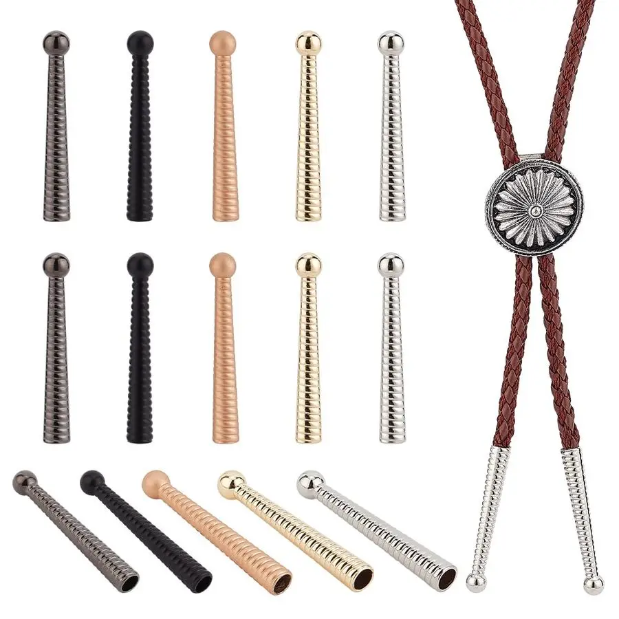 

20 Pcs 5 Colors Bolo Tie Tips, 2 Inch Long Cord Ends Caps Bolo Cap Buckle Replacement 7mm Inner Diameter for DIY Crafts Findings