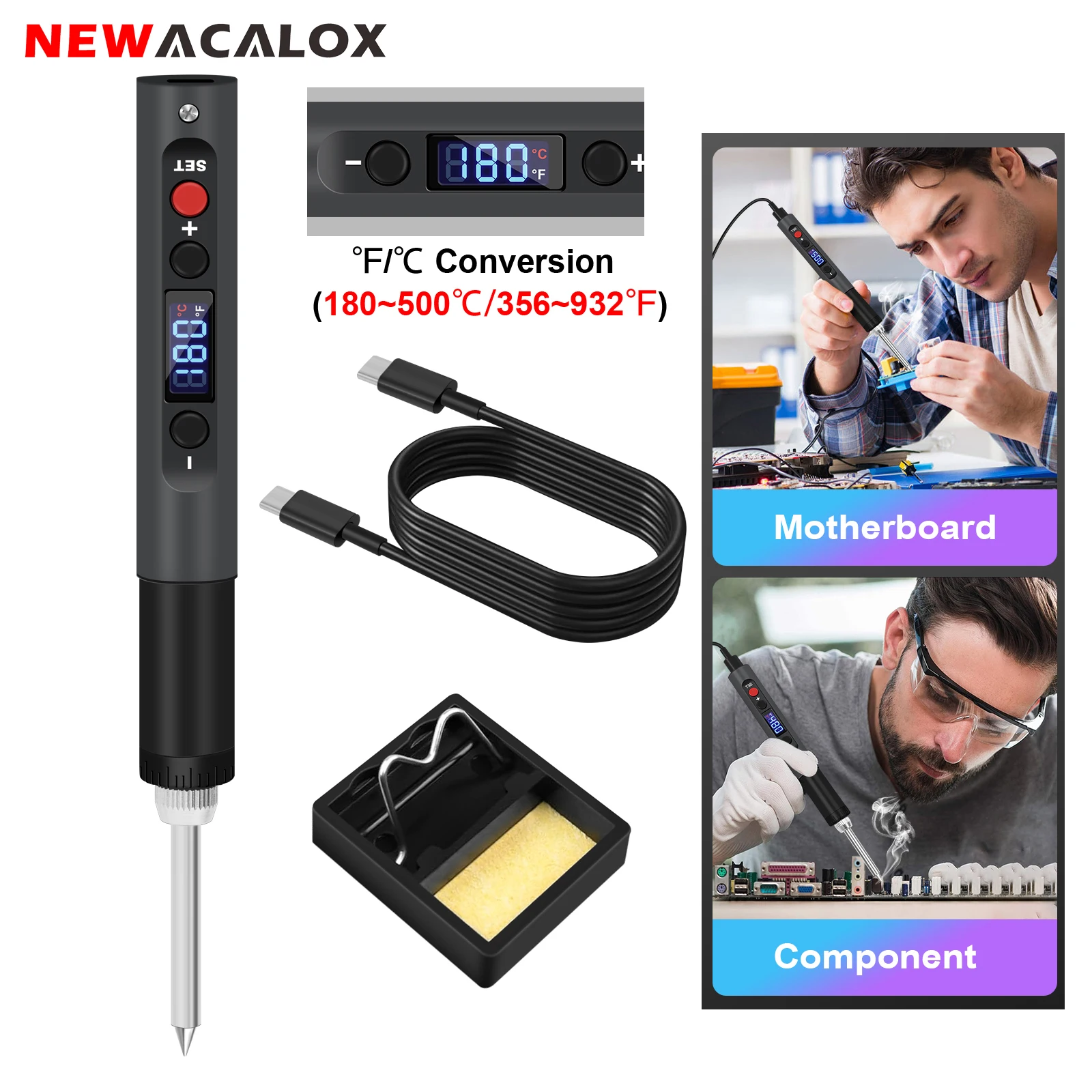 

NEWACALOX 80 Вт перезаряжаемый паяльник DC 12 В сварочная станция паяльный пистолет автоматическая отправка оловянного пистолета для ремонта печатных плат горение дерева