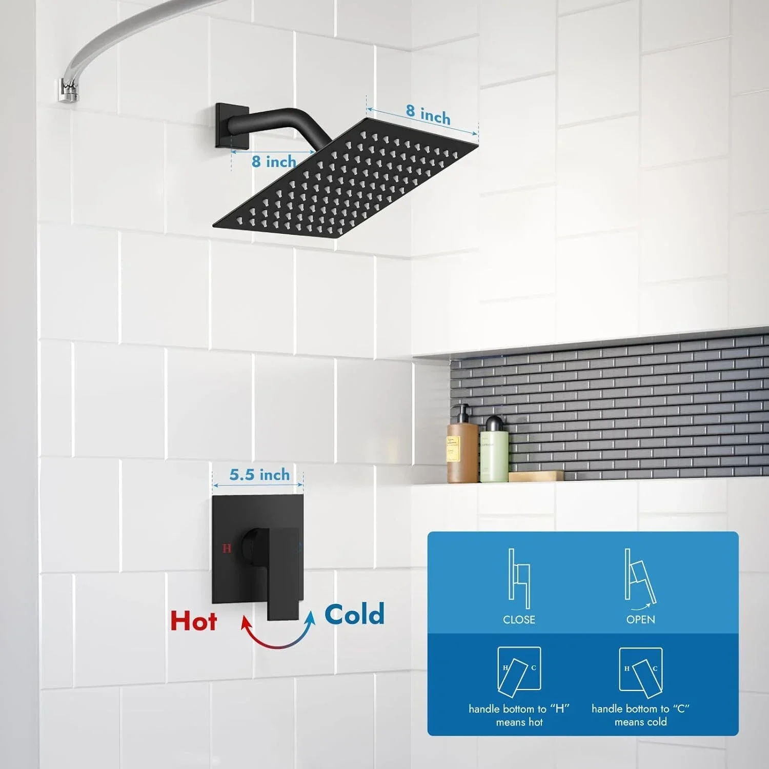 

Bathroom Wall Mounted Shower System Set Square Ultrathin Rain Top Shower Head Faucet With Mixer Valve Kit Stainless Steel Tools