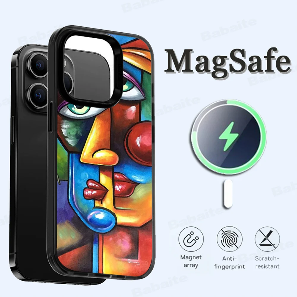 Picasso Abstract Art Painting Phone Case Magesafe Magnetic Wireless Charge Case For iPhone 16 11 12 13 14 15 Pro Max Plus Mini