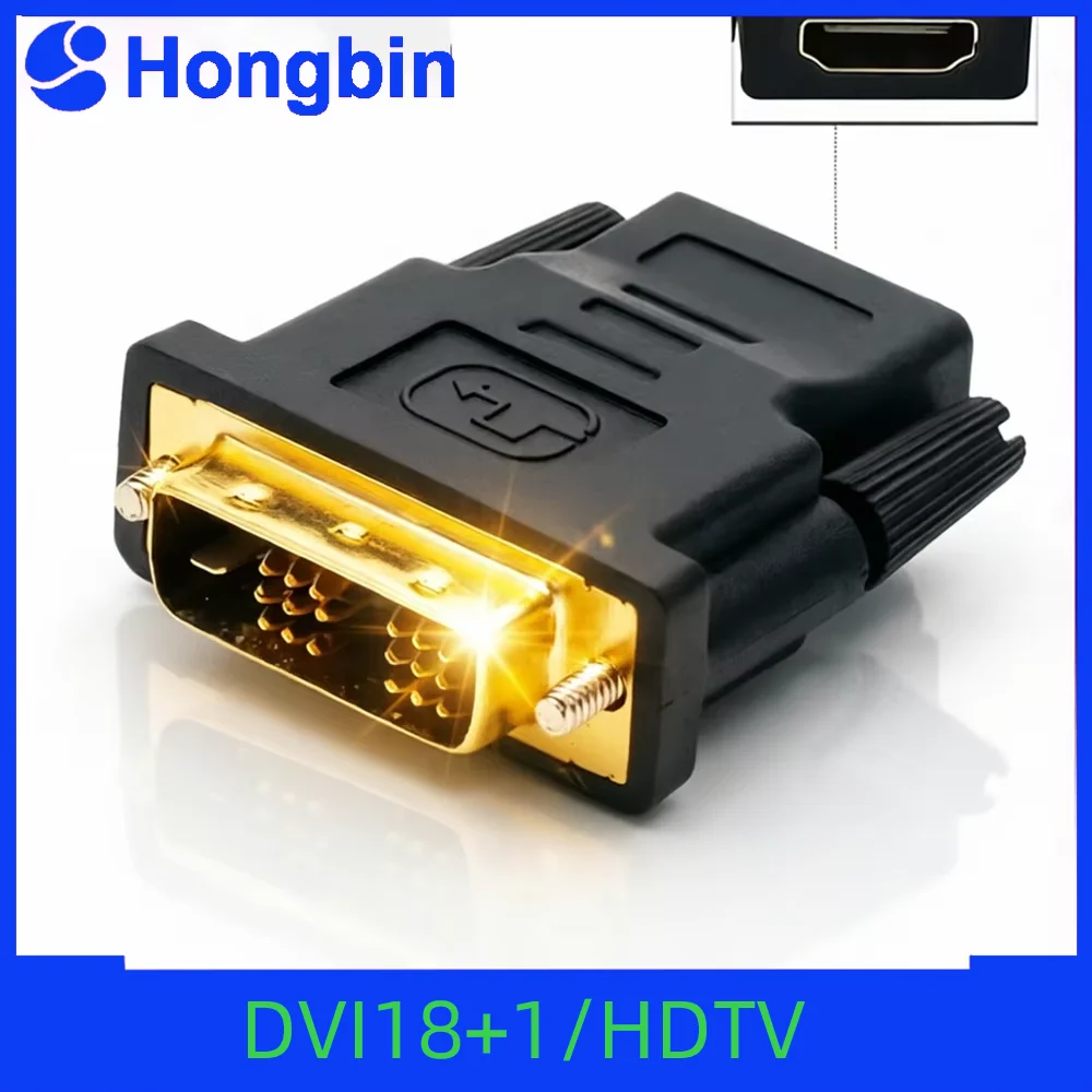Adaptador compatível DVI(18+1) macho para HDMI fêmea, conversor de interface de vídeo digital de alta definição para HDMI