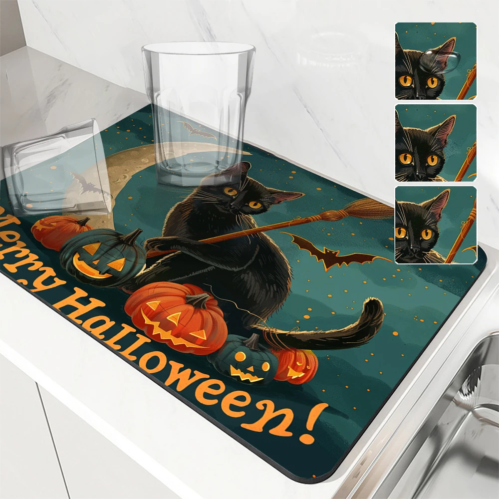 

Коврик для сушки кофейных чашек, Нескользящий Впитывающий Коврик для Хэллоуина, кухонная посуда, дренажный мат для кофе, бара