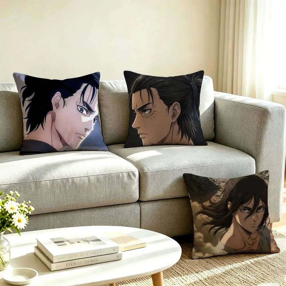 E-Eren Yeager Attack on Titan  Square Double-Sided printed Pillow Case Bedroom Bedside Pillow Sofa Cushion Cover