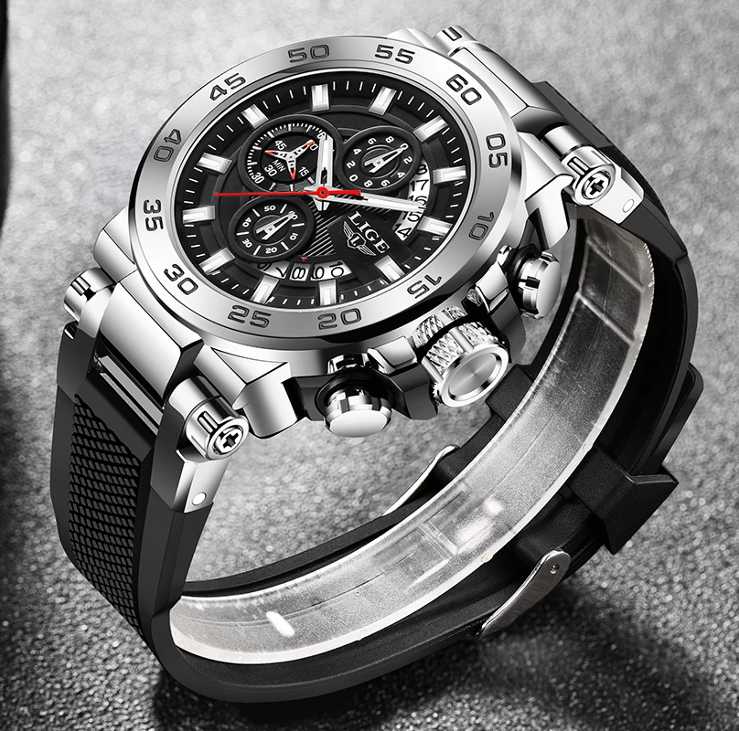 ساعات رياضية عسكرية من LIGE للرجال، ساعة يد كوارتز رجالية عصرية من السيليكون مقاومة للماء، كاجوال للأعمال، ساعة بمينا كبير للرجال