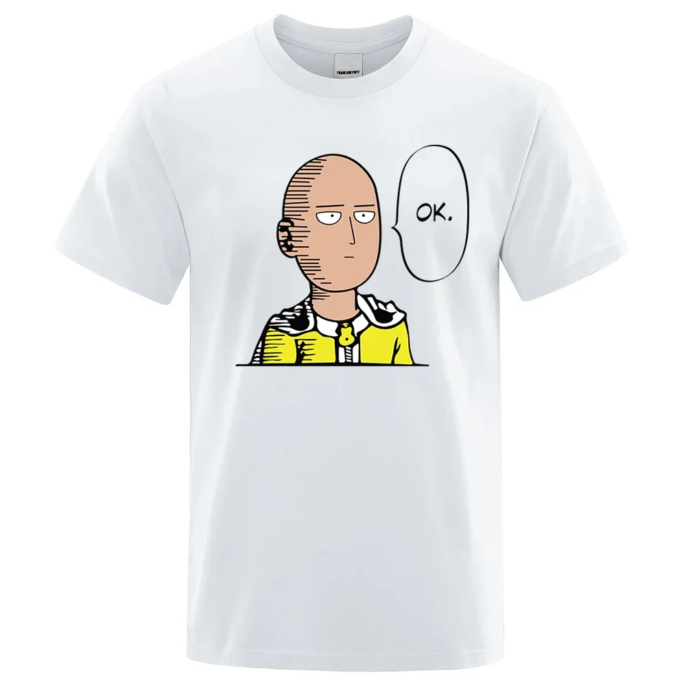 Um soco homem dizer ok dos desenhos animados masculino t camisas mulheres hip hop crewneck manga curta verão algodão topos casual engraçado t camisa unisex
