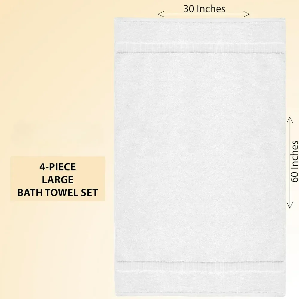 Soft and Quick Dry Towel, 4 Piece Towels Set, 100% Cotton Premium Towels for Bathroom, 30 x 60 Inches Large Bath Towels