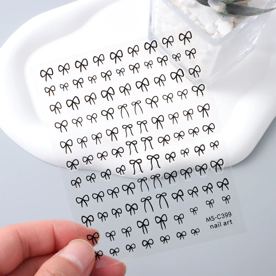 1/2 Stück Schwarz Weiß Rosa Mini Schleife Design Nail Art Aufkleber Selbstklebende Spitzenbänder Schleife Schmetterling Abziehbilder Nail Art Dekoration – Detail 11