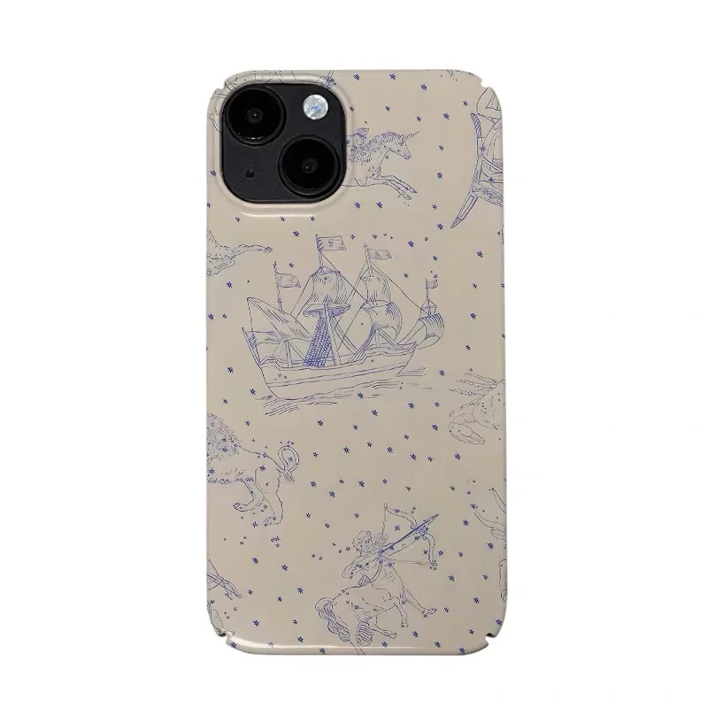 

Ins Korean Blue Graffiti Ship Art Case for IPHONE 17 16 ProMax 15 14 Plus 13 12 MINI 11 PRO 16Plus XR XS MAX Acrylic Phone Cover