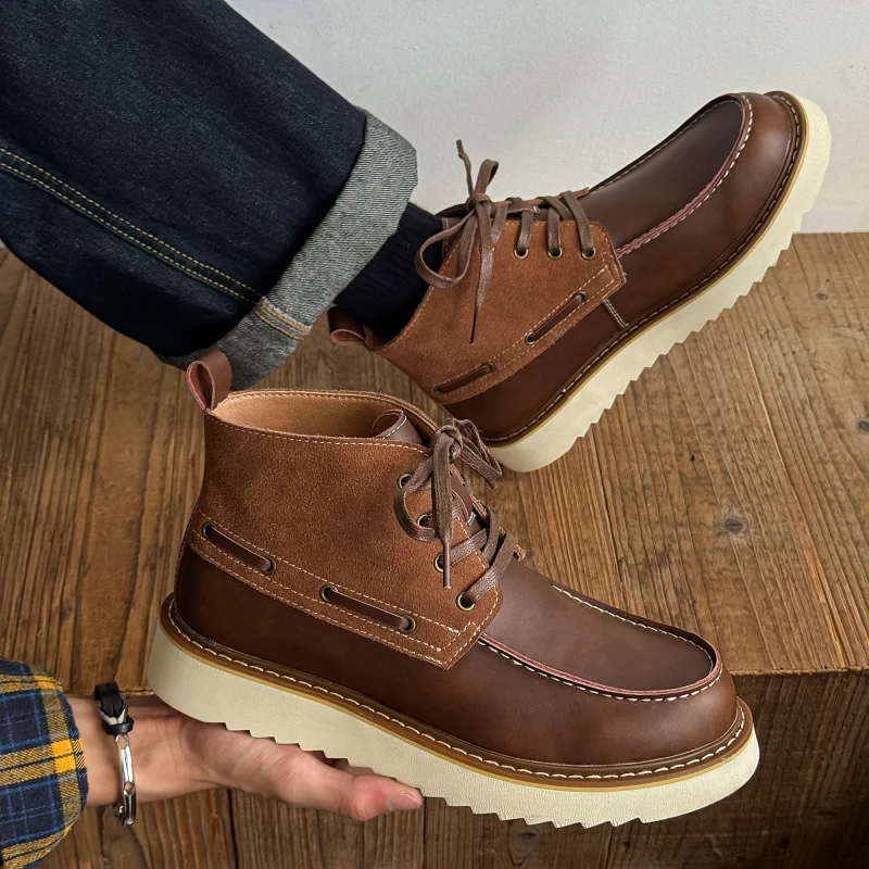 

2025 New Men's Big Yellow Boots Durable Anti - Skid Sole High - Top Chunky Sole Winter Fleece Lined British Work Boots Motorcycl