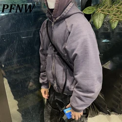 PFNW High Quality Purple Stir Fried Flower Washed Zipper Hoodie For Men 2024 Trendy Cardigan Oversized Sweatshirts Coat 28W5558