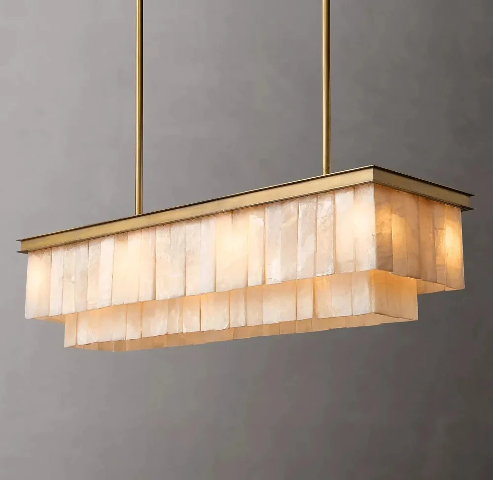 

Rectangular Dimmable LED Natural Marble Design Ceiling Chandelier Lighting Lustre Suspension Luminaire Lampen For Dinning Room