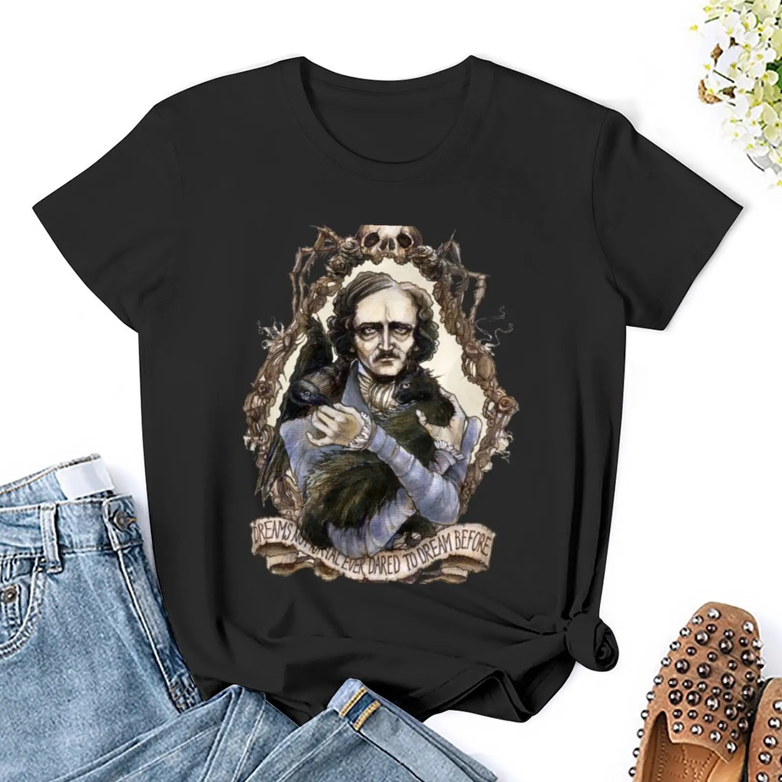 Edgar Allan Poe & Friends T-Shirt Zomerkleding Schattige Tops Grappige Schattige T-Shirts Voor Vrouwen