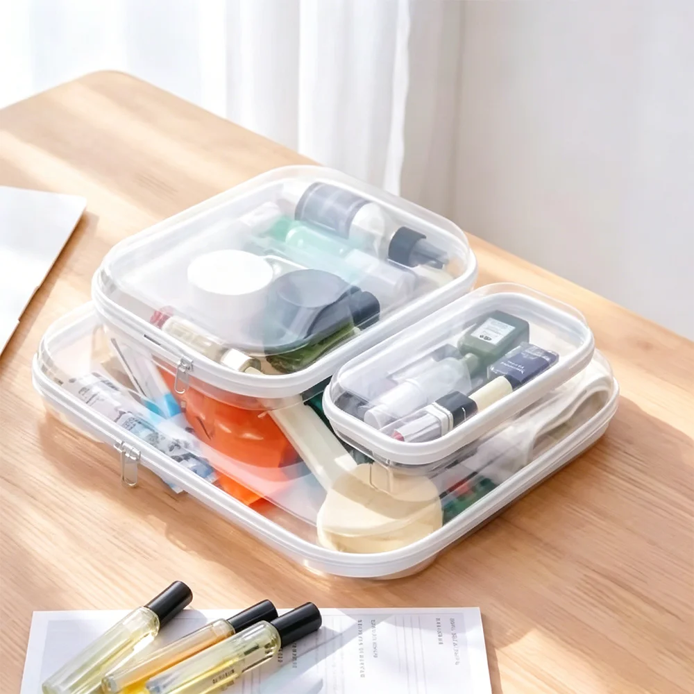 Pochette rigide zippée transparente empilable Bliss Bins, organiseur de rangement pour jouets, trousse à crayons en plastique rigide blanc, sacs de maquillage cosmétiques