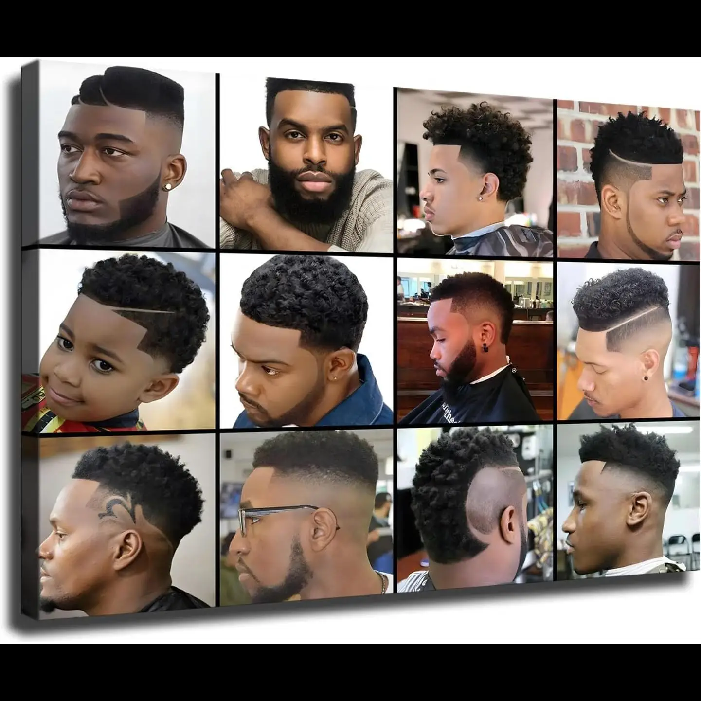 ZyyLeS Barber Shop Men Afro Hairstyle Poster Canvas Art  Modern Home Bedroom Office Wall Decor  x inch Framed