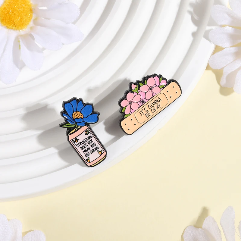 انها سيكون بخير المينا دبوس زهرة اقتباسات ملهمة العضلة لا يعني أنك فشل بروش شارة التلبيب ملحق