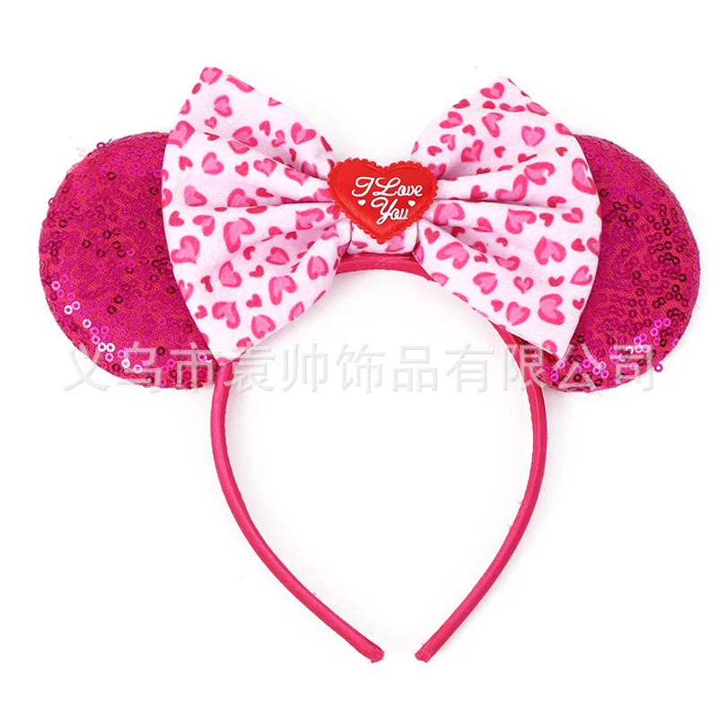Kawaii عيد الحب وصول جديد ديزني ميكي ماوس الشعر التبعي الترتر القوس عقال عطلة الأطفال الشعر التبعي #5