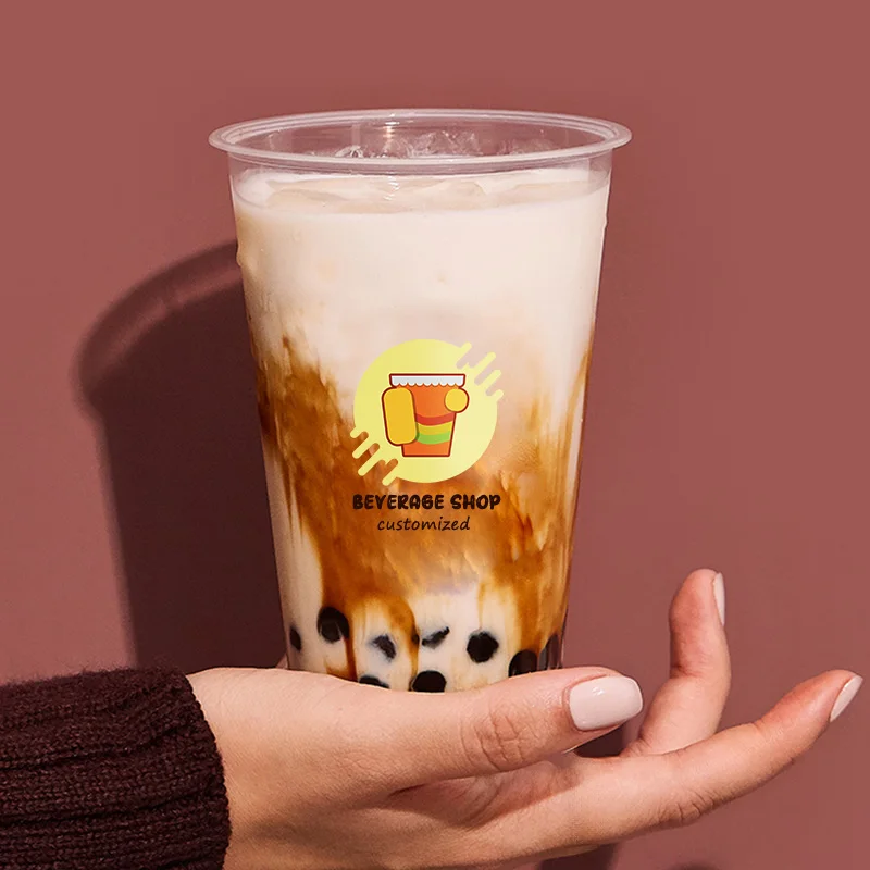 custom.LOKYO 10oz U Shaped Disposable Bubble Tea Cups Custom Single Wall Cups Food Grade Takeaway Dessert Cups