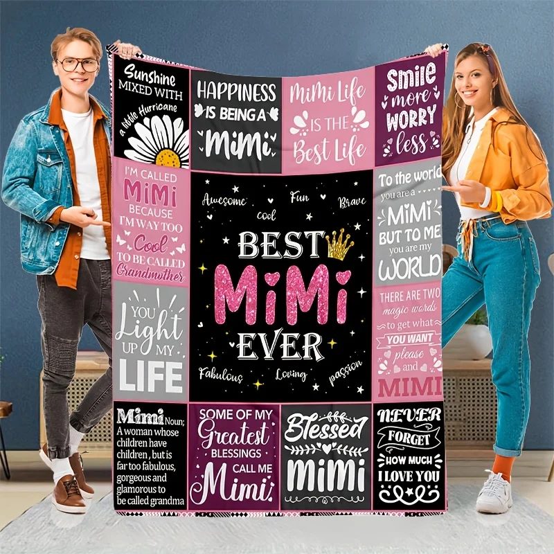 1pc Cozy Best Mimi Pink Plaid Patchwork Themed Pattern Flannel Blanket, Fashionable, Soft, And Warm, Multi-Functional Gift Print