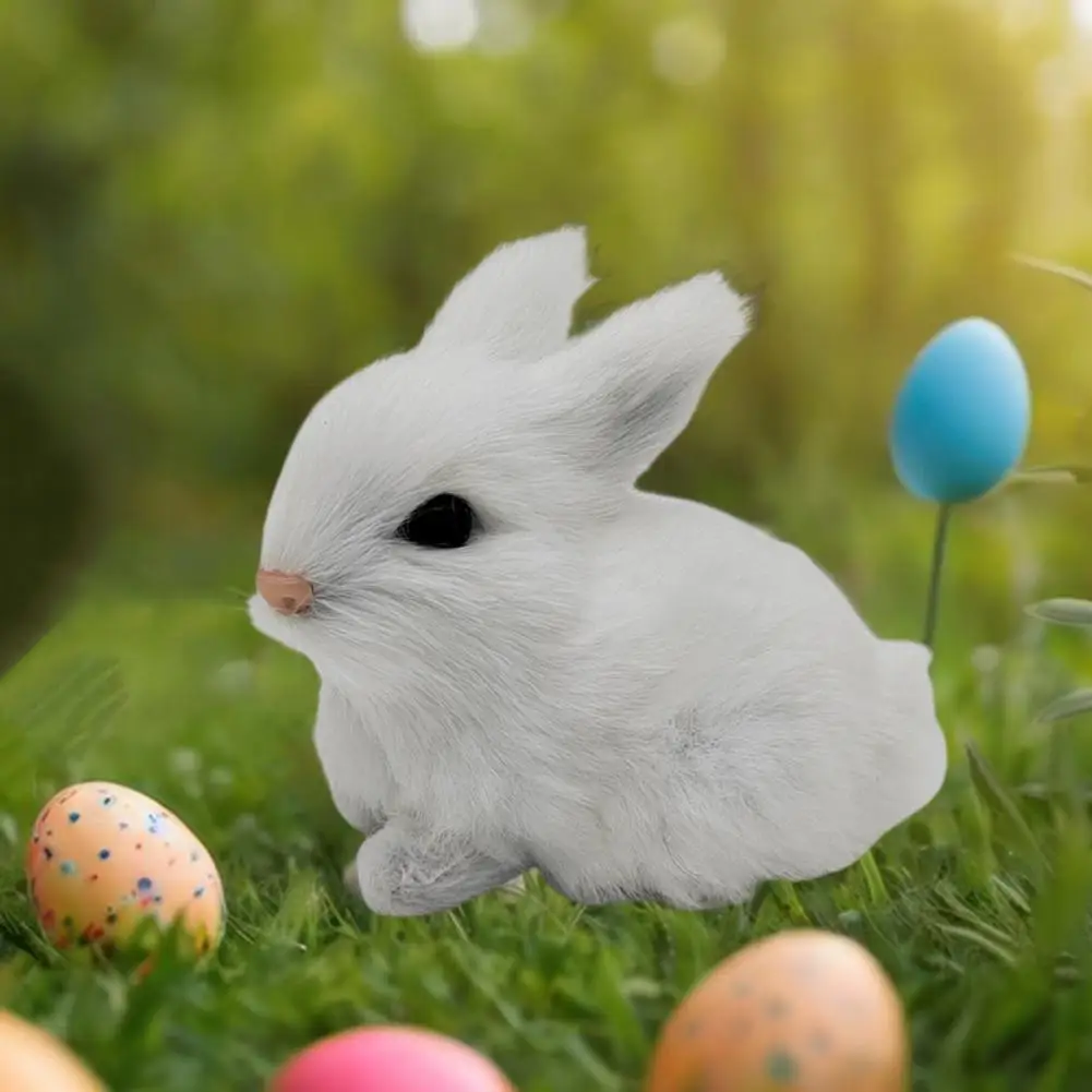 1/5Pcs Plush Rabbit Figurine Realistic Simulation Bunny Model Lifelike Artificial Fur Animal Miniature Home Office Easter Deskto