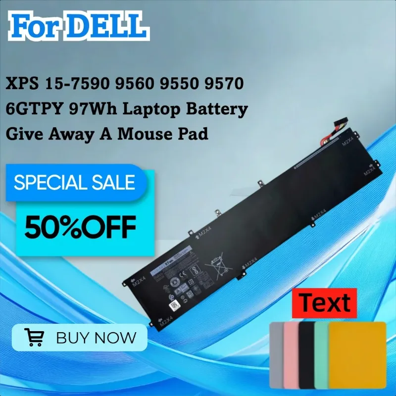 

For DELL XPS 15-7590 9560 9550 9570 6GTPY 97Wh Laptop Battery Give Away A Mouse Pad