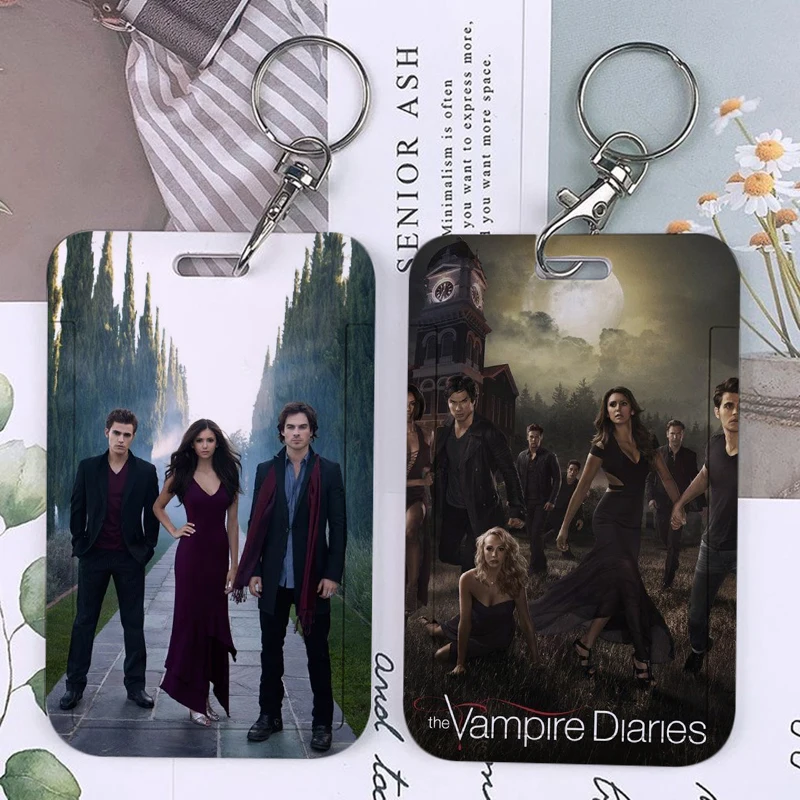 Estetico The Vampire Diaries Portachiavi Porta carte Damon Elena Stefan Portachiavi Titolari Bus bancario ID Carte di credito Portachiavi