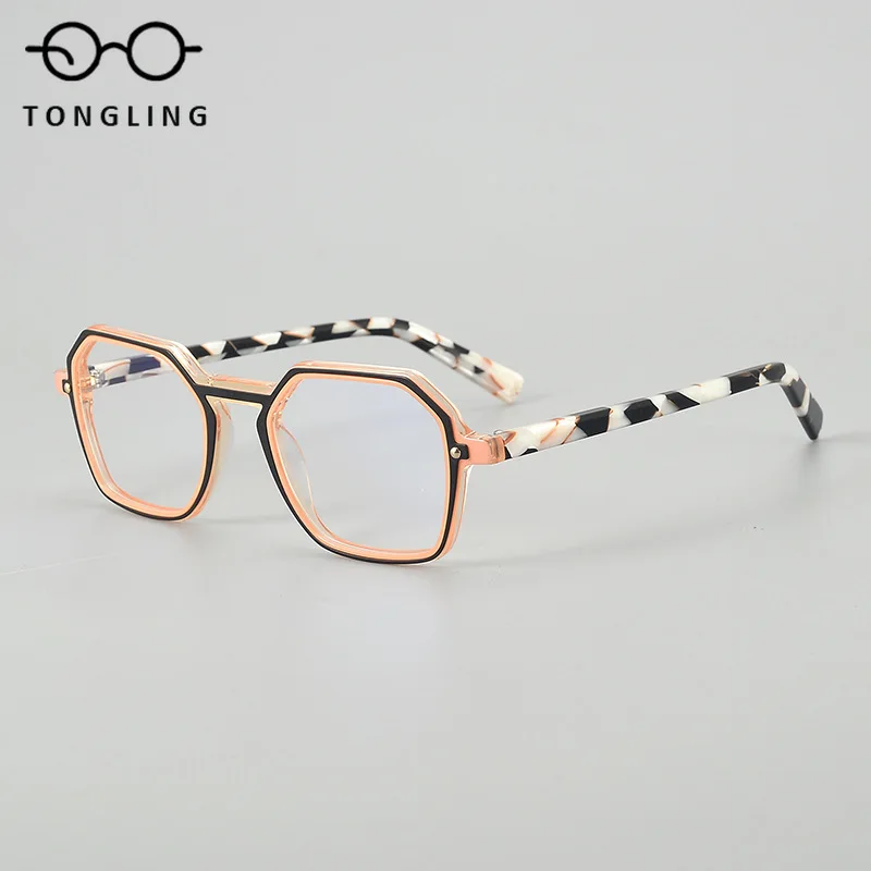 2025 New Top Fashion Women Handcrafted Pieced Together Acetate Retro Men Polygonal Geometric Design Personalized Eyeglass Frame