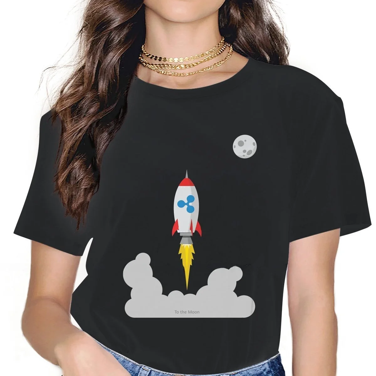 

Ripple XRP Roet Spaceip Women's T-irt Crypto cy Design Comfortable Fit Faionable Ladies' Top