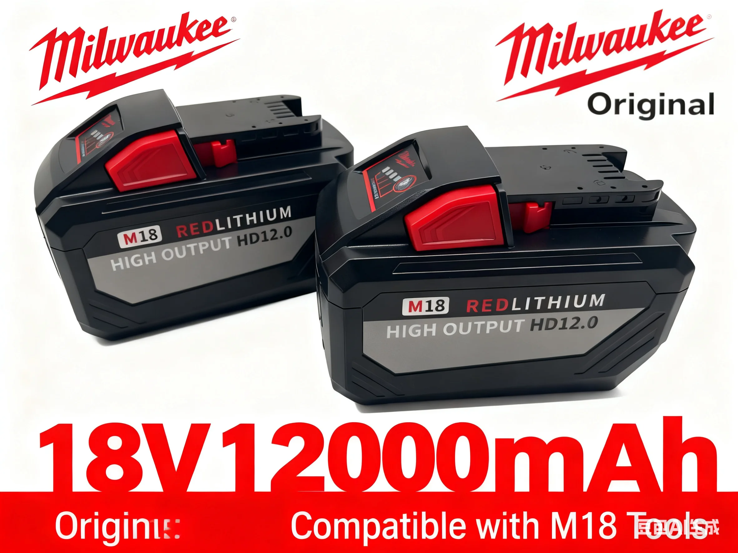 

Original Milwaukee M18 18V 12.0Ah 21700 Li-ion Battery, 15-Cells Long Cycle Life Replacement for 48-11-1815 48-11-1850