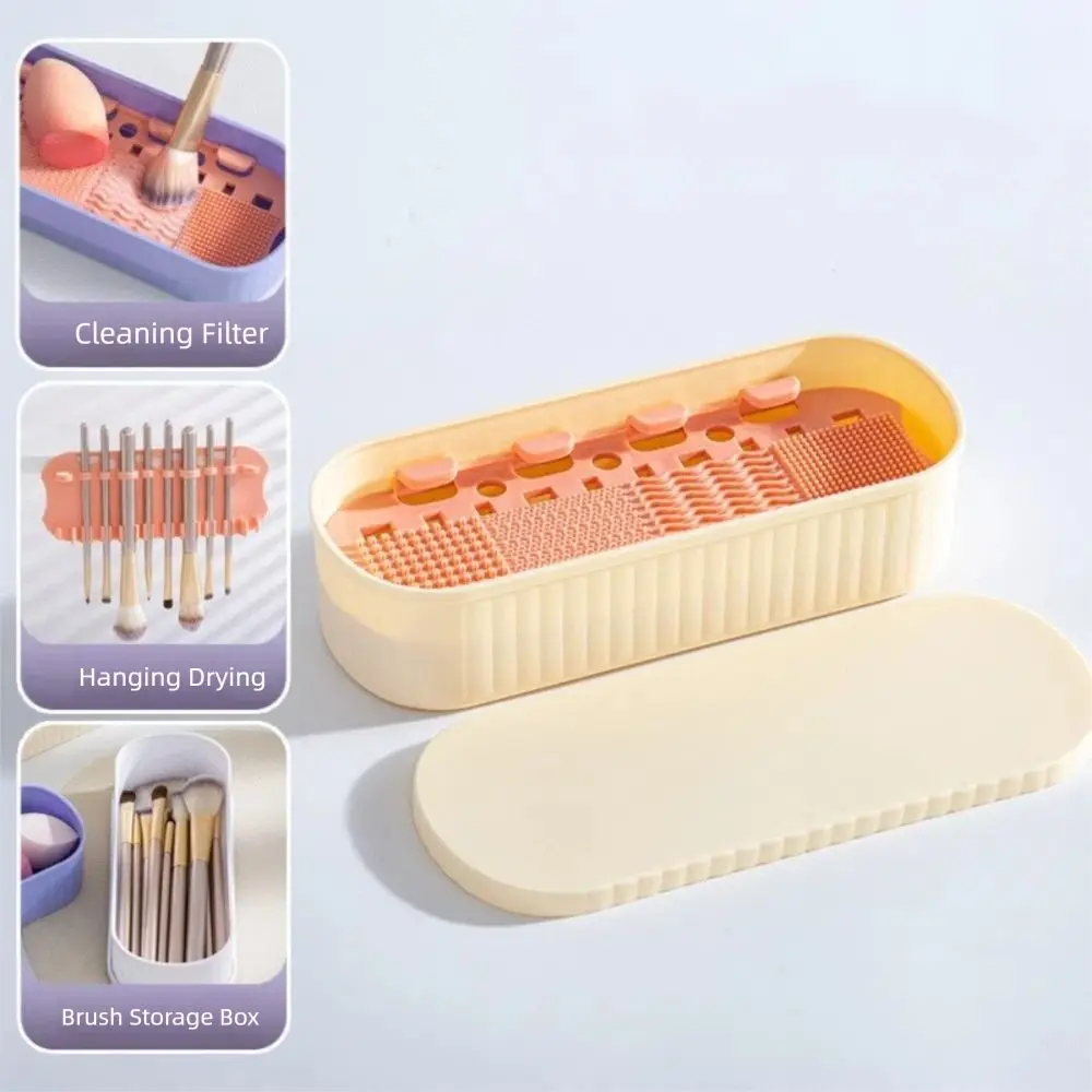 

3-in-1 Makeup Brush Cleaning Box Drain Sponge Storage Powder Puff Washer Scrub Cup Multifunction Makeup Brush Cleaner Mat
