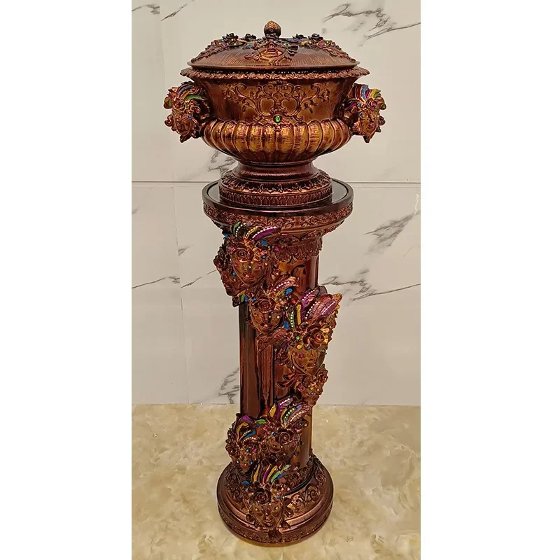 European Roman column potted flower vase flower pillar high-end luxury floor ornament American gold-plated craft mermaid pigeon