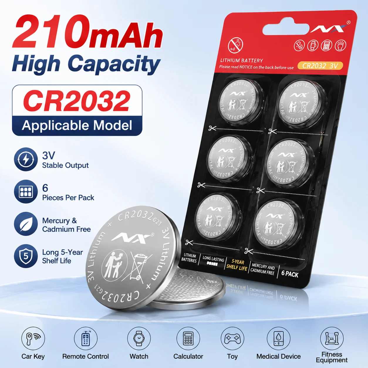 PURFIELD CR2032 3V Lithium Coin Button Battery Replacement Cell for Watch Toy Calculator Car Key Remote Control Small Devices