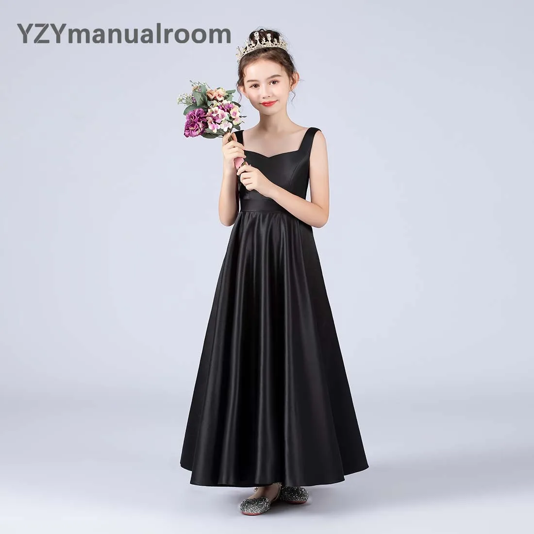 YZYmanualroom Black Satin Flower Girls Dress For Birthday Formal Party Sleeveless Junior Concert Banquet Princess Gown keith jarrett budapest concert 2 cd