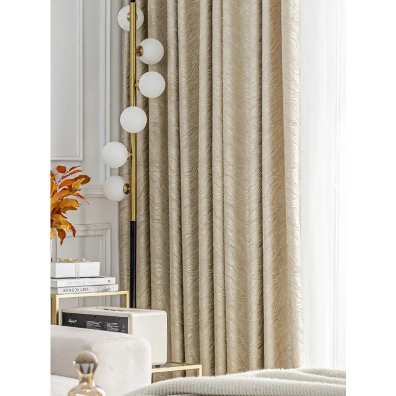 High-end French Light Luxury Beige Gold Coast Jacquard European Blackout Curtains Living Room Bedroom Balcony Curtains