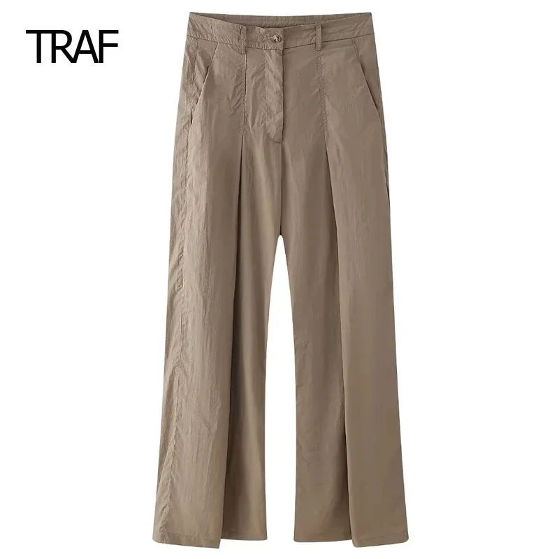 Traf hohe Taille Hose mit weitem Bein Damen hose Frühling Sommer 2024 Rüschen Baggy Hose neu in Hosen Damen Social Tailor ing Hose