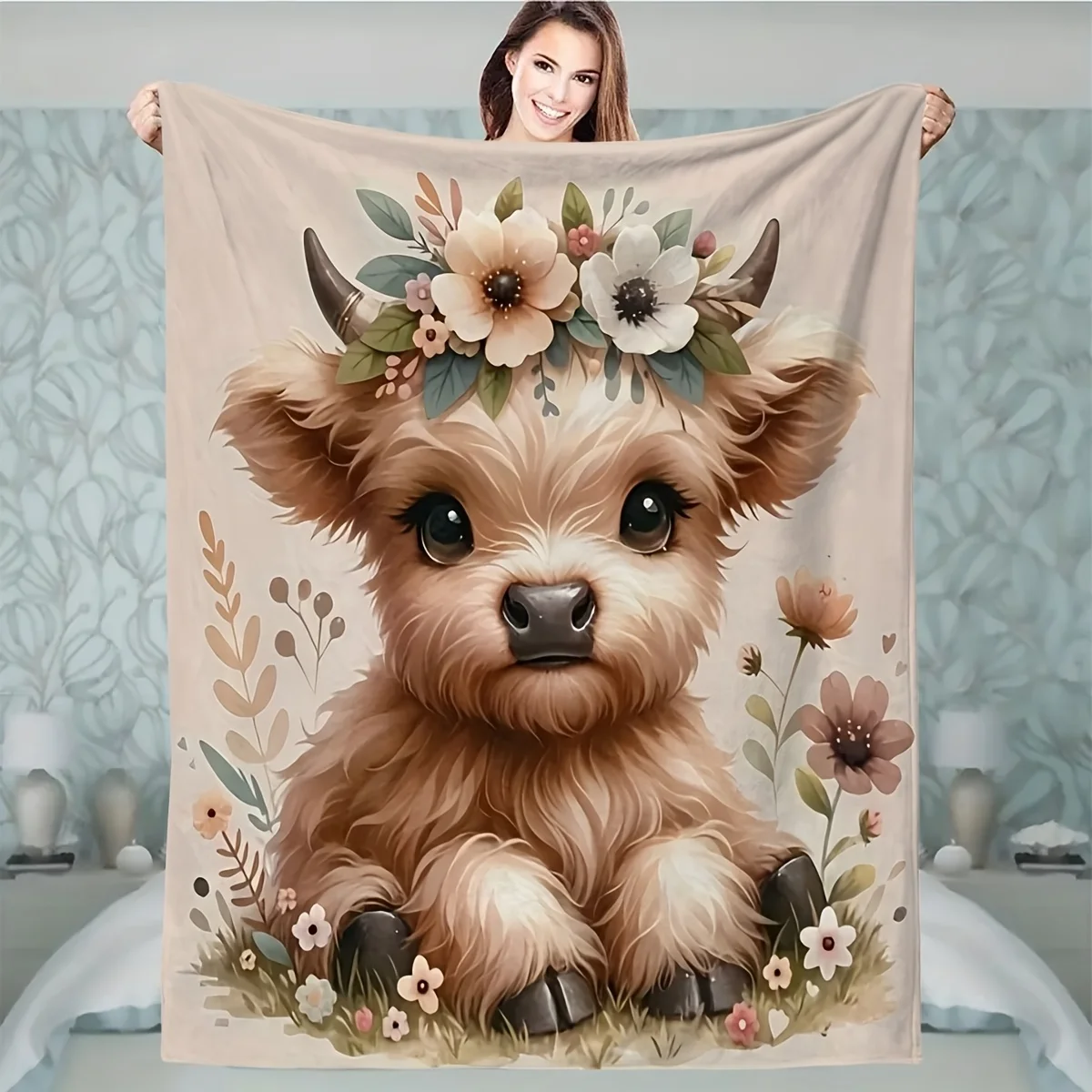 

Highland Cattle Theme Flannel Blanket - Soft and Comfortable Digital Print