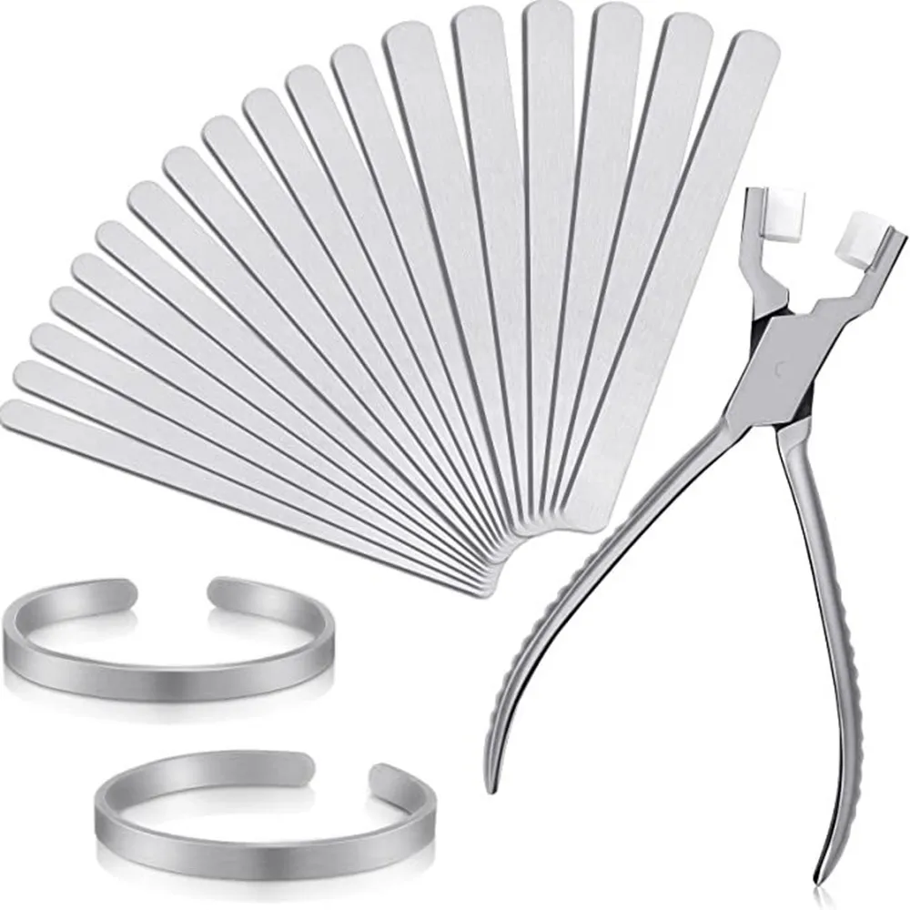 19 pcs/set DIY Gift-Bracelet Set, Including Bending Pliers Aluminum Bracelet Blanks Ring ,Bender Tool Metal Stamp Bracelet