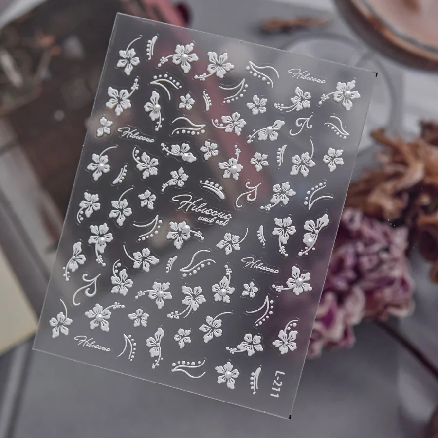 1pcs White Flower 3D Pearl Nail Decoration Ssticker DIY Art 3D Self-adhesive Nail Decoration Sticker Y2K Style Nail Accessories
