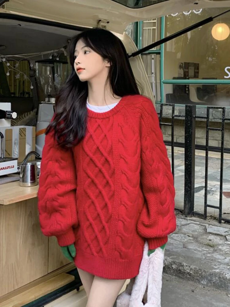 Twisted Seaters Women Pure Color Soft Long Sleeve Warm Windproof Daily Simple Korean Style College All-match Comfortable Chic