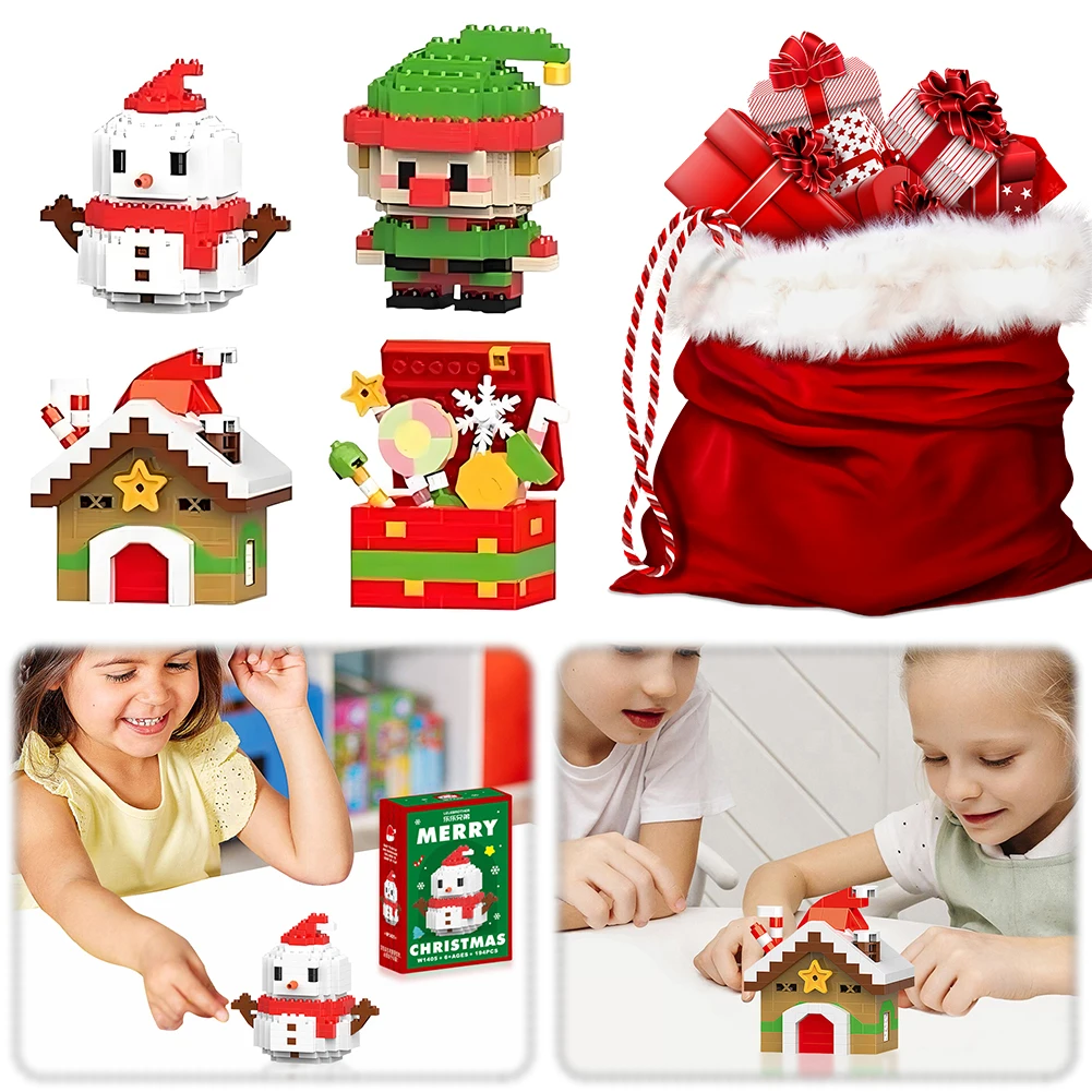 Paquet de 4 Micro blocs de noël, Mini figurines de construction, Kit de construction de noël, bas de bricolage, cadeaux de noël, cadeaux de fête