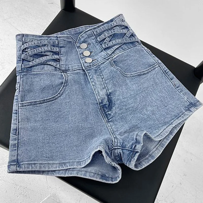 

Summer Lady Chic High Waist Jeans Female Korean Ins Casual Thin Denim Shorts Hot Sale Women Fashion A-line Short Pants