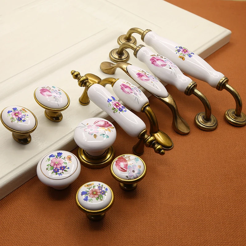 Beicai European Style Modern Minimalist Pastoral Ceramic Knob Drawer Shoe Cupboard Door Single Hole Wardrobe Handle