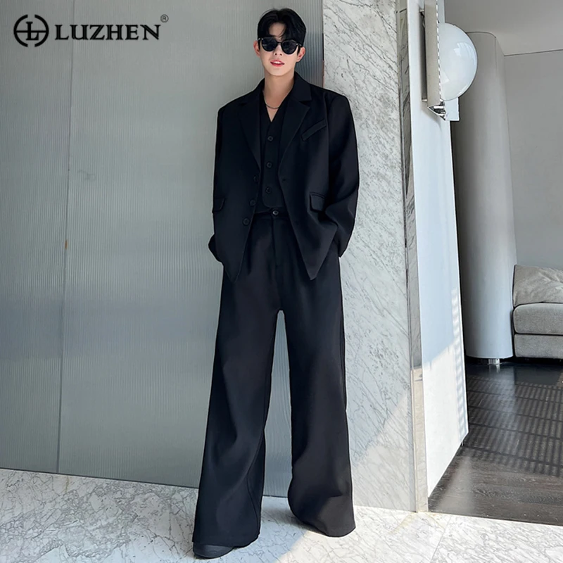 

LUZHEN Men's Stylish Suit Three Piece Set Solid Color Trendy Blazers Stylish Wid Leg Suit Pants Elgance Male Autumn New 0ed349