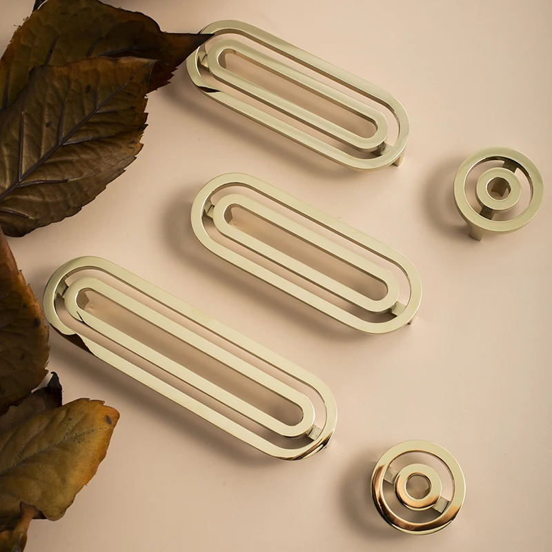 Bright Gold Bright Chrome Furniture Handles Annular Cabinet Handle Luxury Circle Wardrobe Pulls Dresser Cupboard Door Knobs