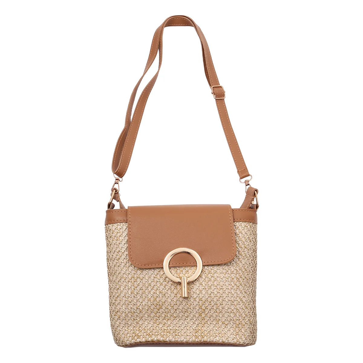 

ABQR Small Straw Bucket Bags for Women Summer Crossbody Bags Lady Travel Purses and Handbags Female Shoulder Simple Bag Brown