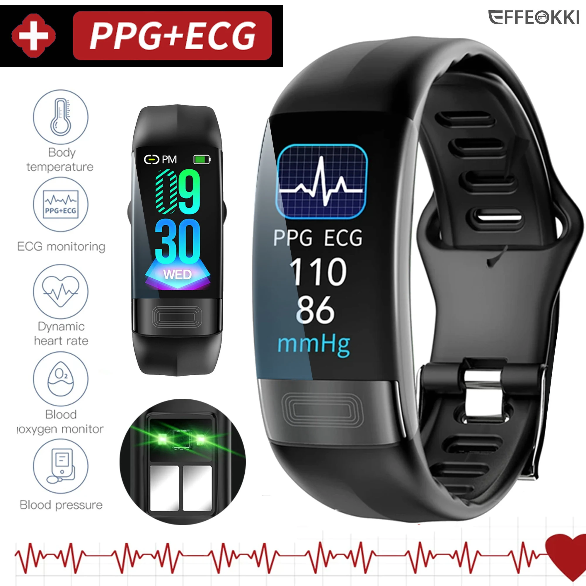 

EFFEOKKI Health Tracker EKG PPG Spo2 Smart Bracelet Watch Medical ECC Fitness for Men Women Calorie Blood Pressure Smartwatch