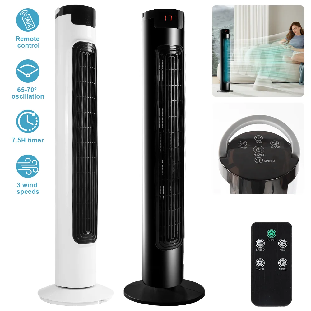 32-inch Tower Fan Remote Control Cooling Fan Three speed settings 7.5-hour timer Portable Electric Floor Fan for Living Room Bedroom