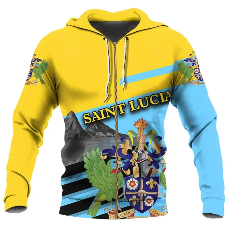 الرجال والنساء سانت لوسيا العلم نمط الرمز البريدي هوديي ، الربيع البلوز ، الخريف البلوز ، هوديس عارضة ، زائد حجم معطف